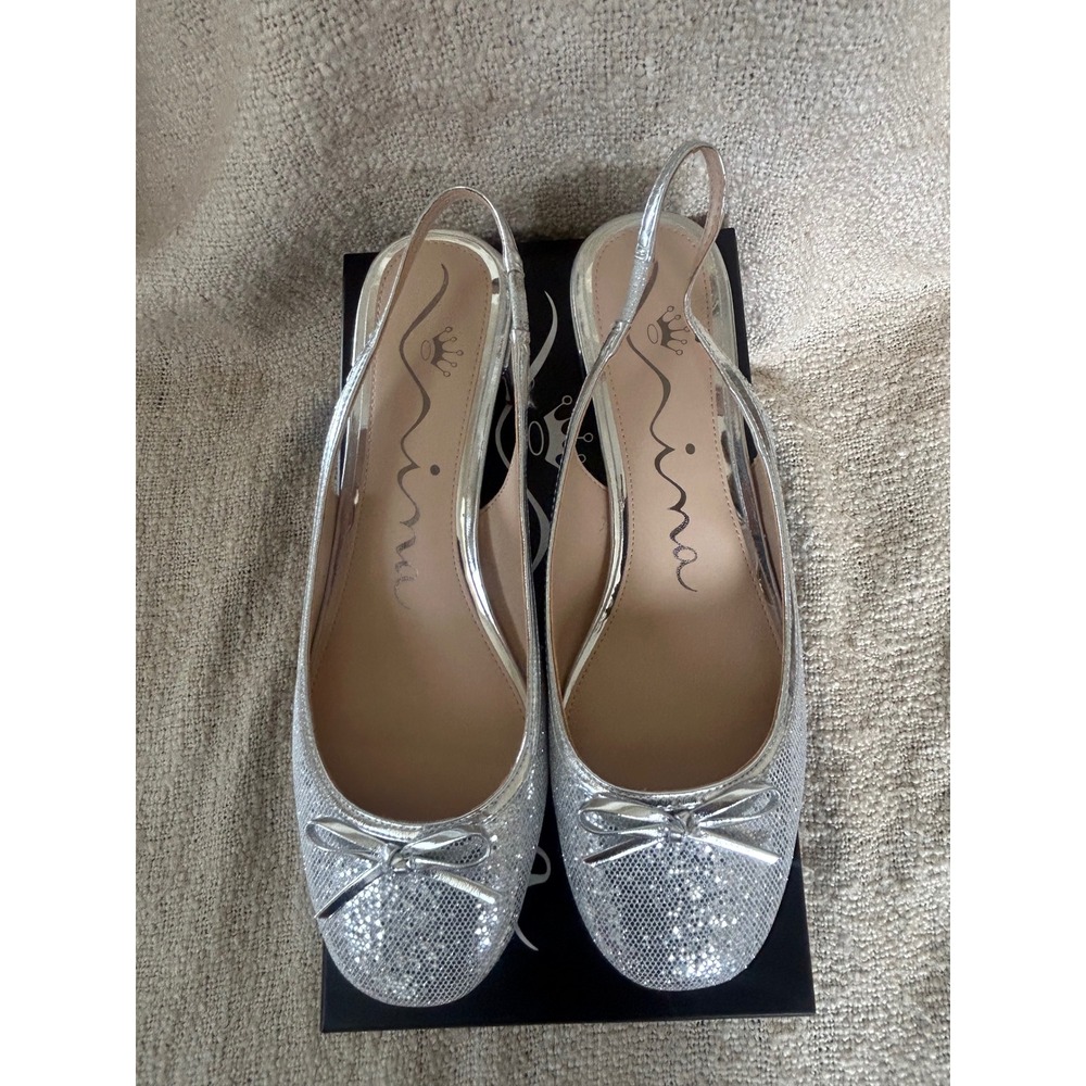 Nina Kourtny Slingback Silver Metallic Embellished Block Heels Size 8.5